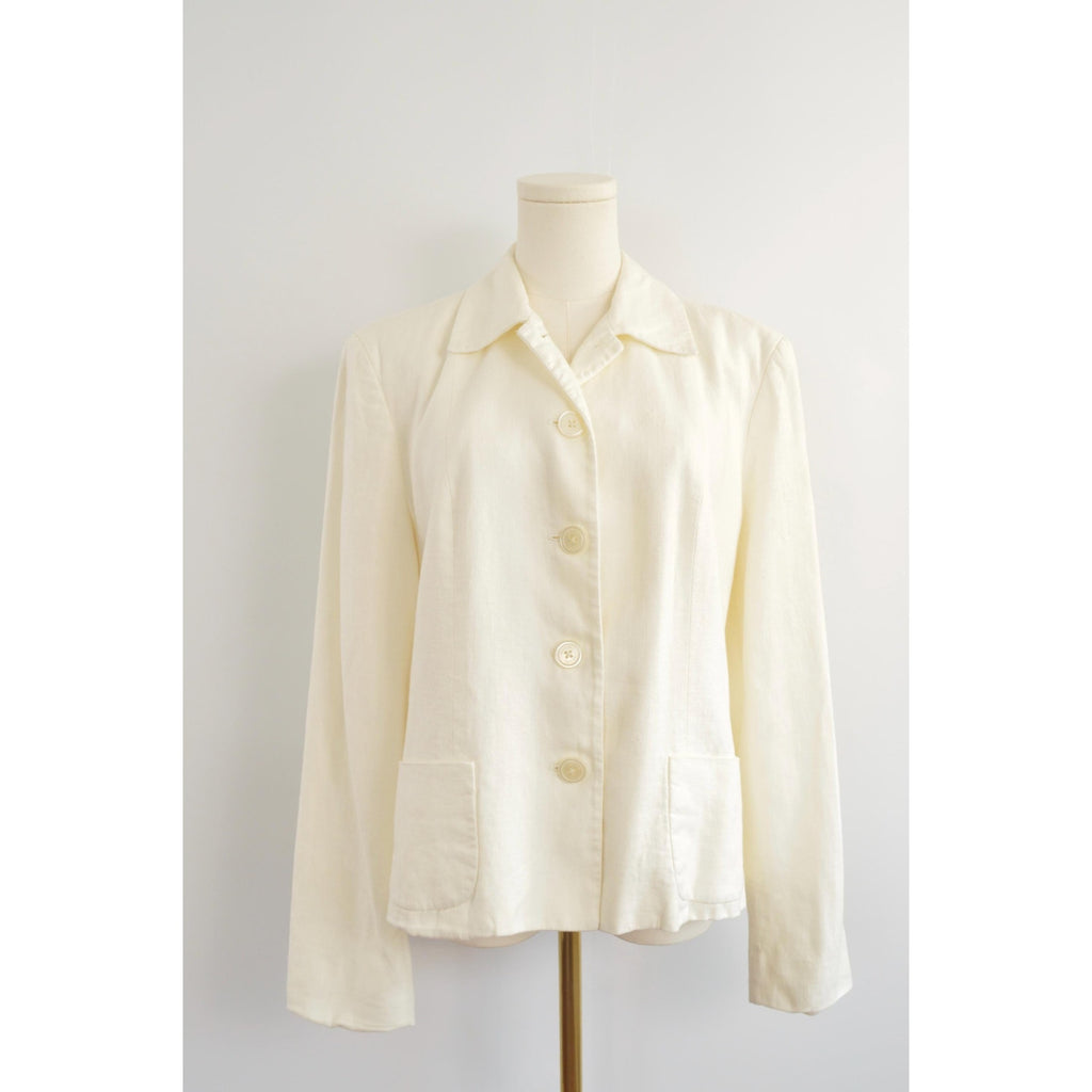fully lined ivory cropped linen vintage chaps blazer