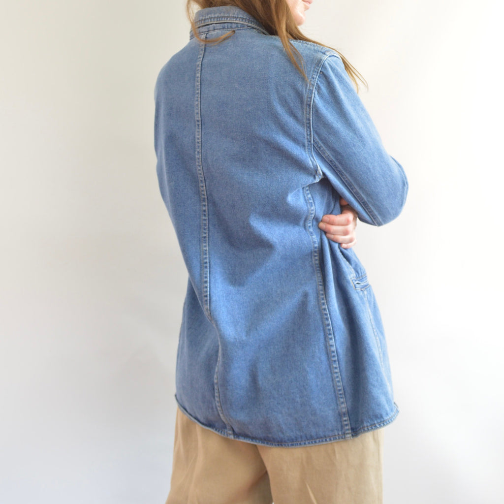 100% cotton vintage mid wash denim blazer jacket