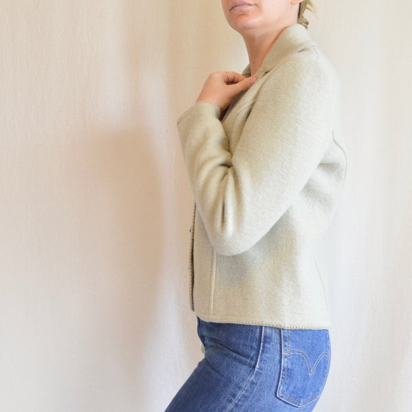 light sage green button down pure wool sweater jacket