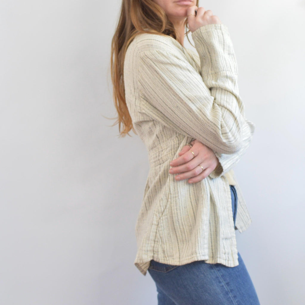 fine strip beige and gray 100% linen FLAX summer jacket