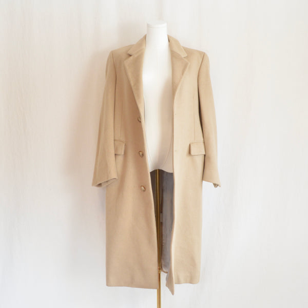 lux camel tan long wool/cashmere blend overcoat