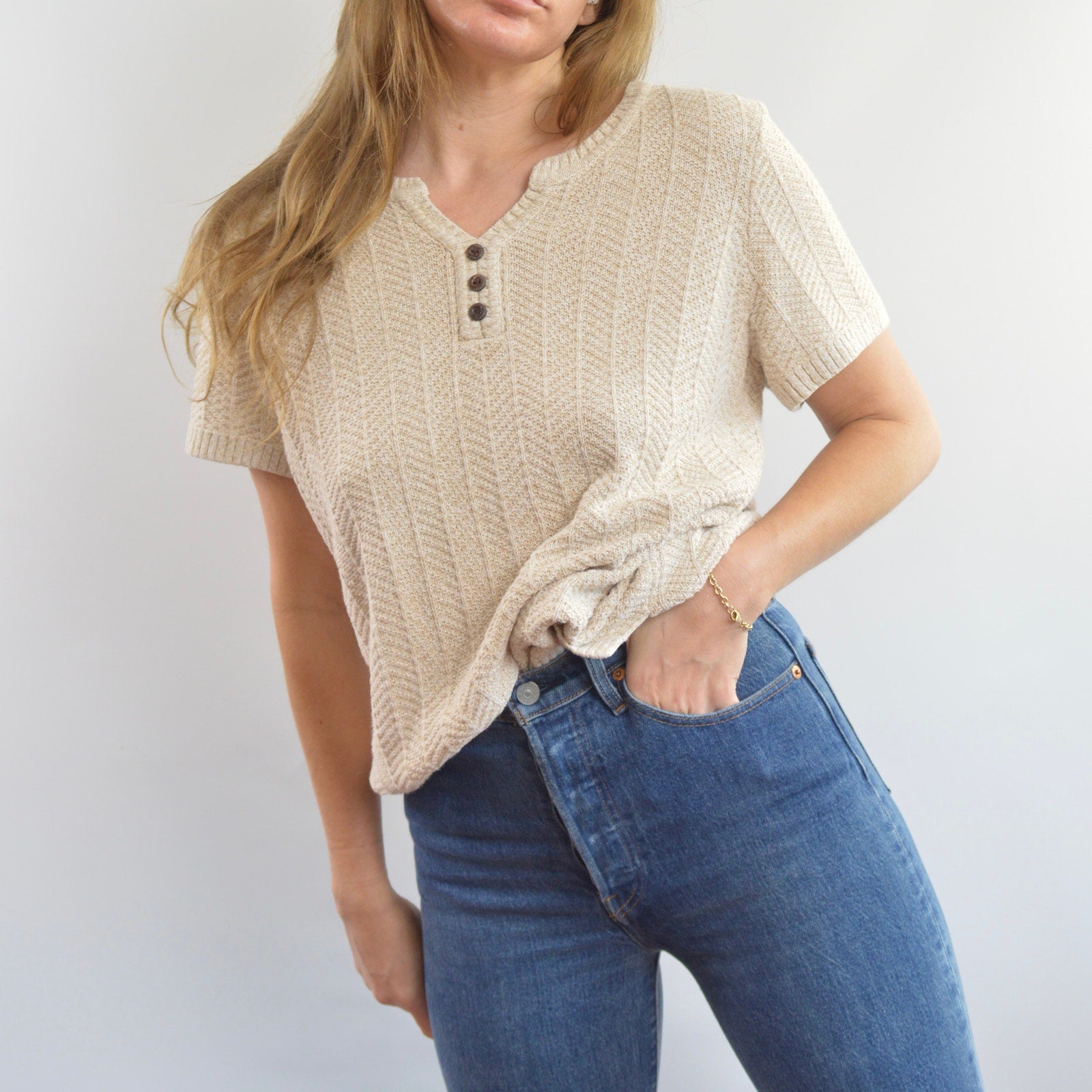 oversized cream and beige cotton sweater tee