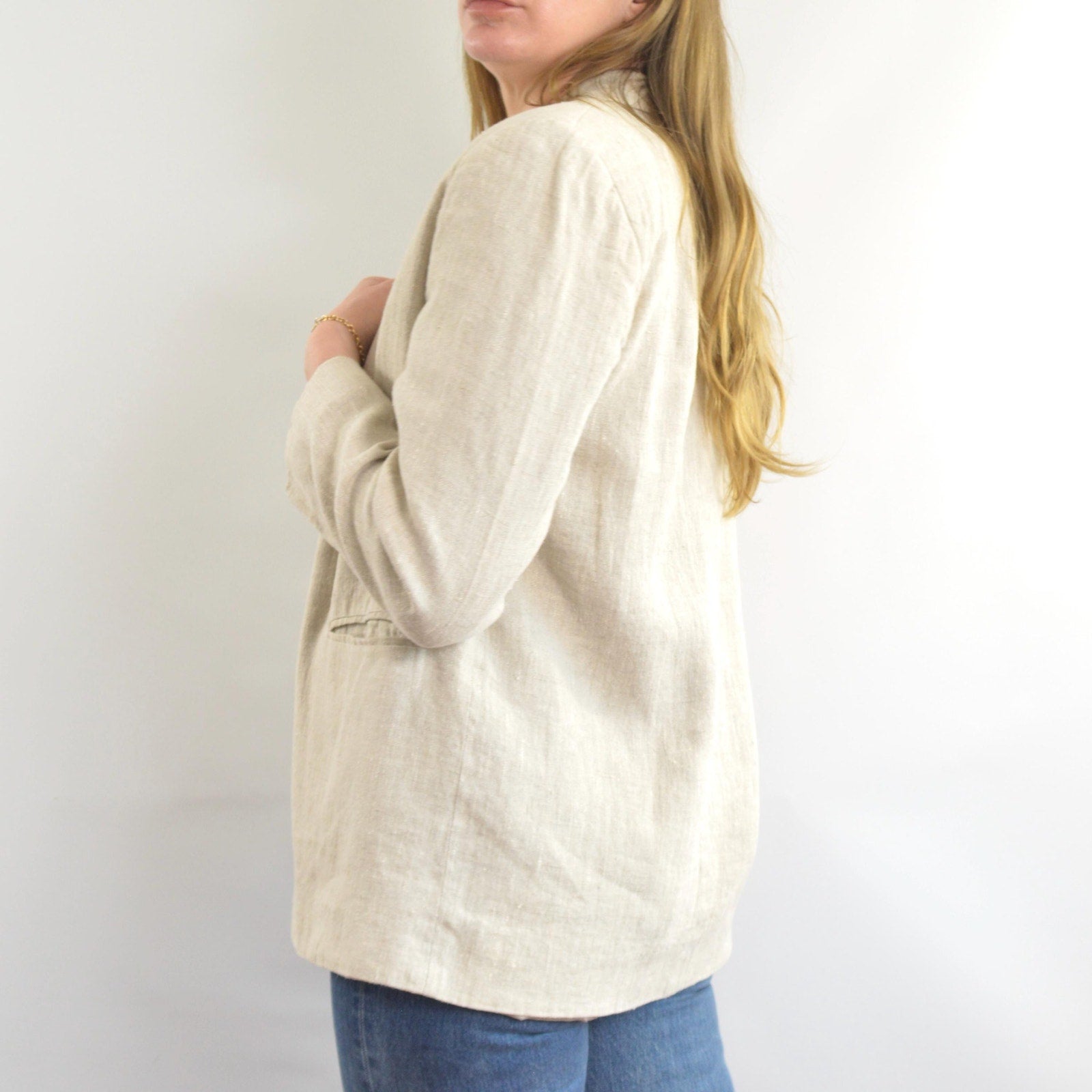 vintage oatmeal beige 100% linen blazer