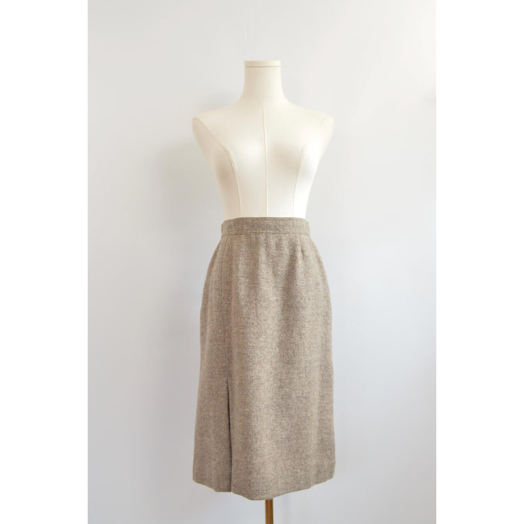 small vintage saks fifth avenue beige and brown woven wool side split skirt