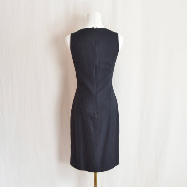 fully lined black 90’s linen blend sheath dress