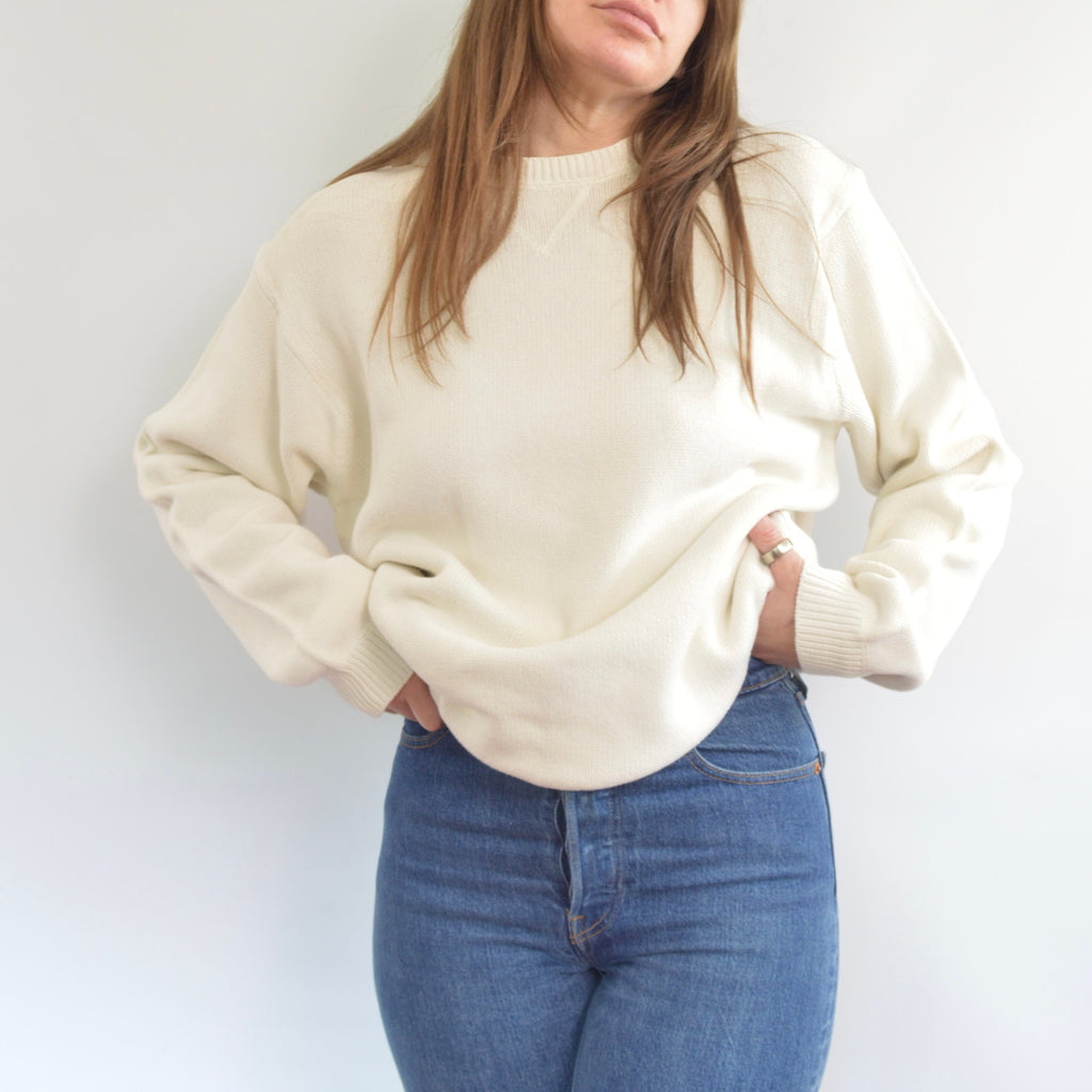 classic off white crew neck vintage eddie bauer cotton sweater