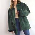 evergreen suede chore coat with sheepskin collar and cuffs