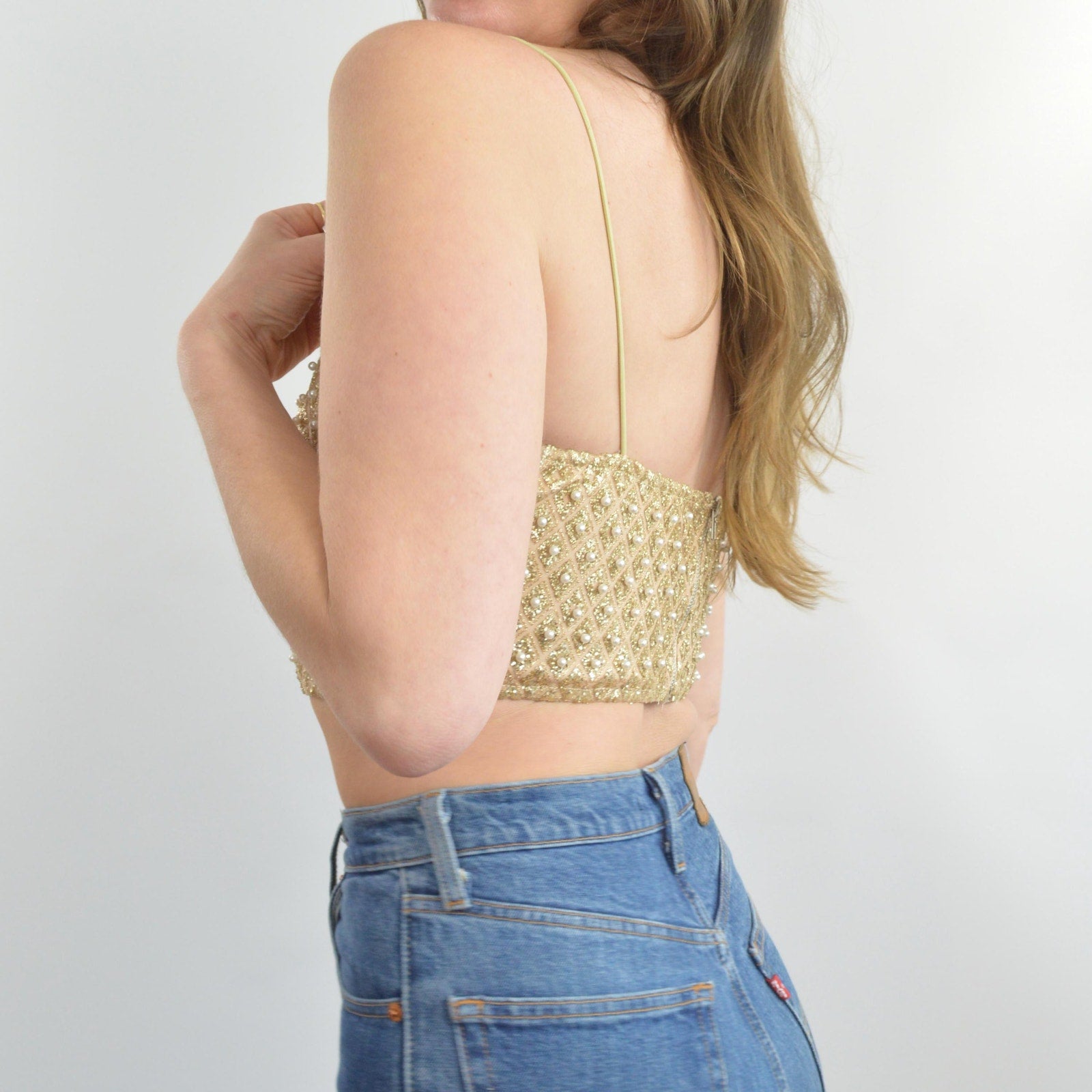 gold pearl and glitter vintage crop top