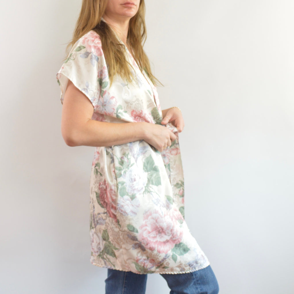 silky floral robe/ beach cover up
