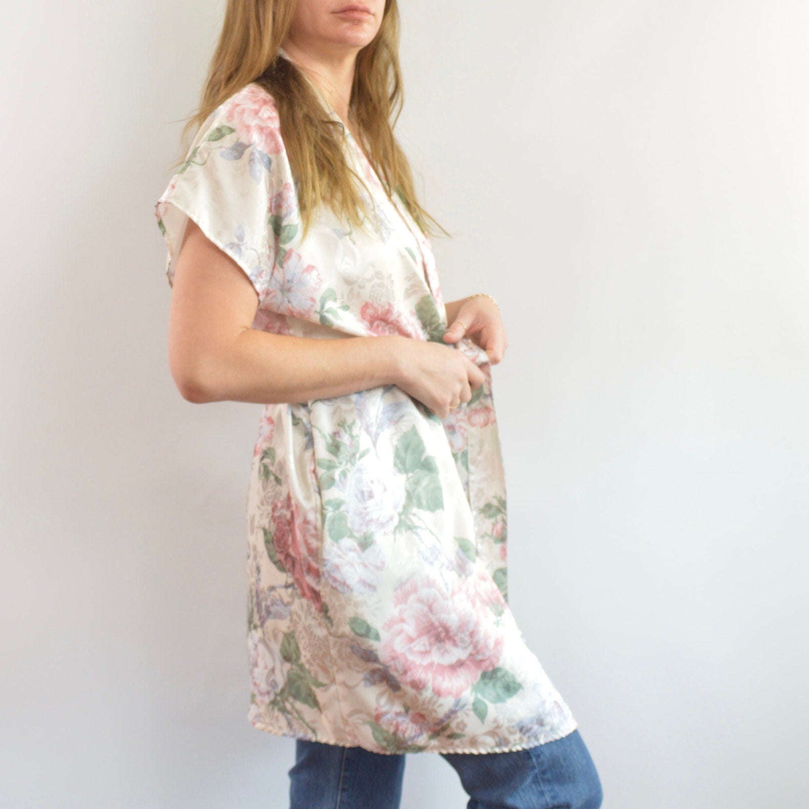 silky floral robe/ beach cover up