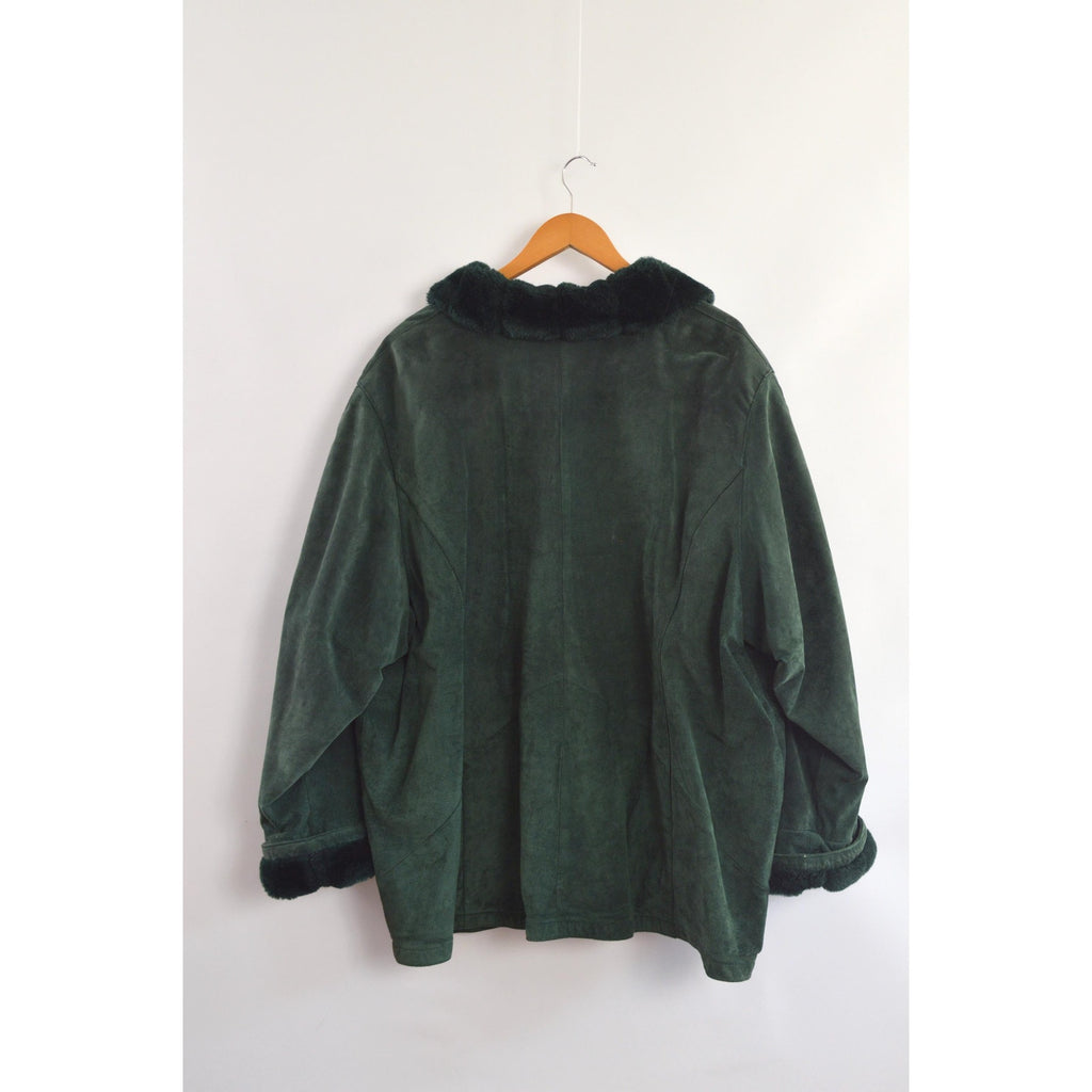 evergreen suede chore coat with sheepskin collar and cuffs
