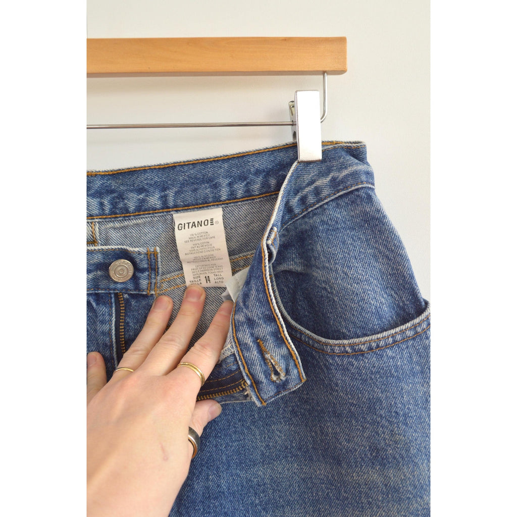 32 x 33 vintage high waisted long length gitano mid wash denim