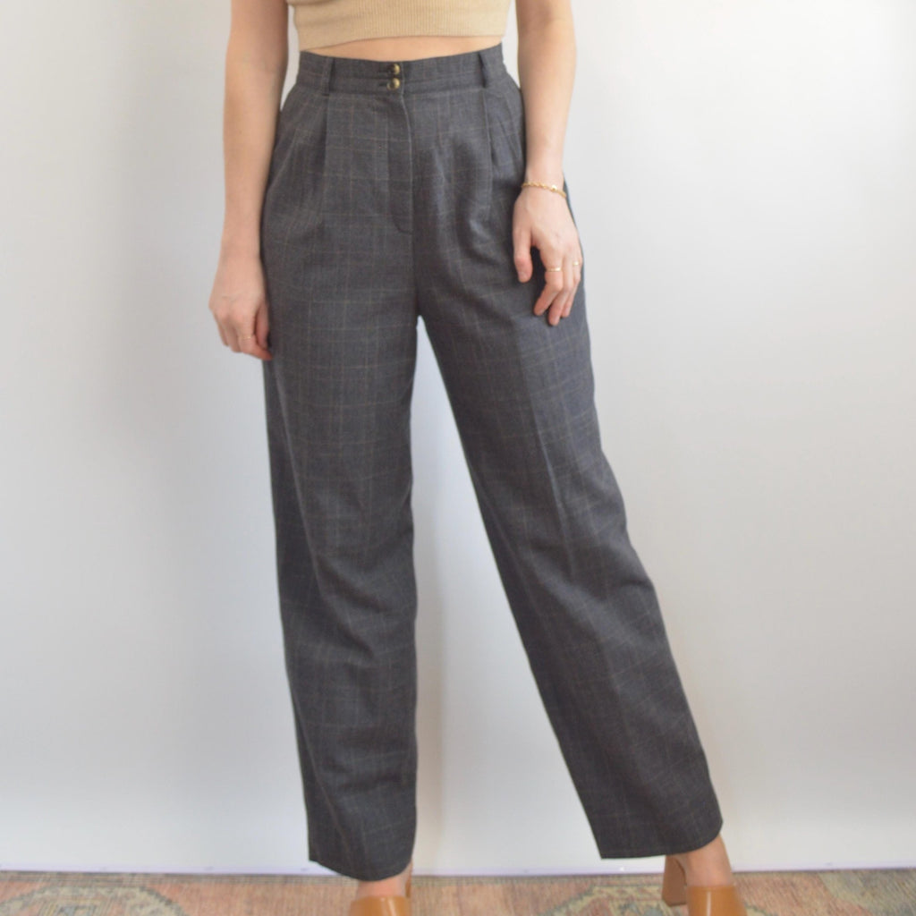 dark gray pure wool vintage andrea vicarro straight leg high waisted pants