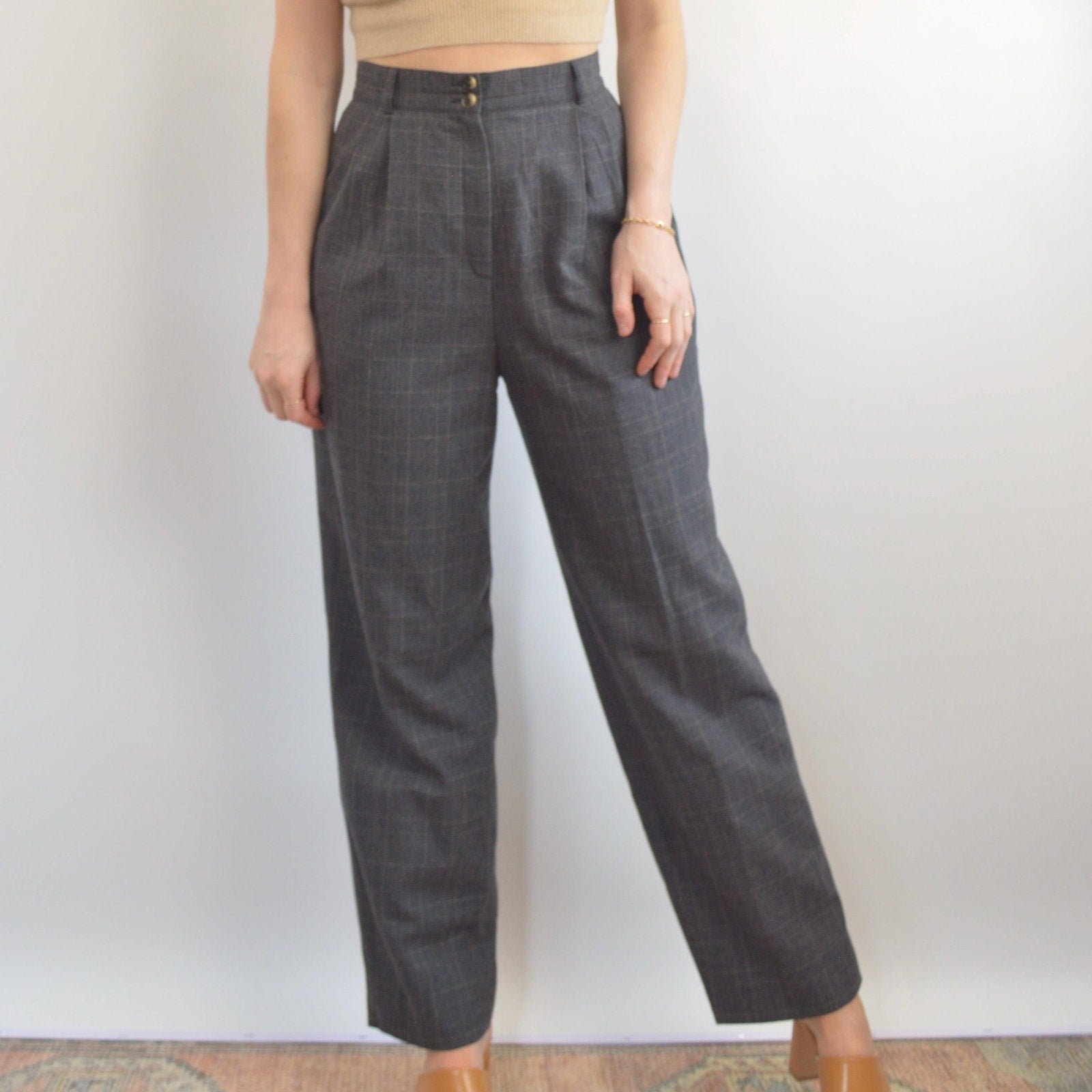dark gray pure wool vintage andrea vicarro straight leg high waisted pants