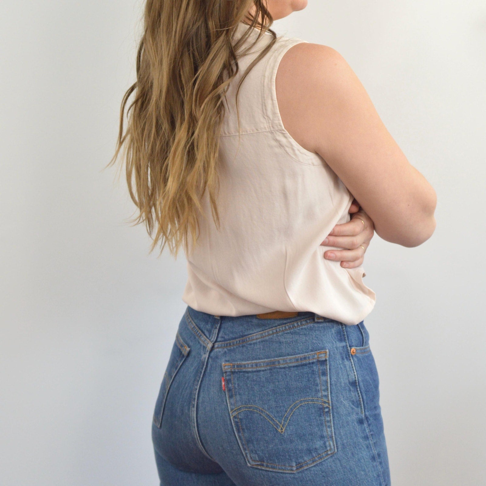 subtle light pink cropped button down 100% silk top