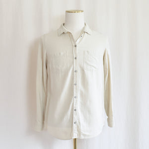 simple beige linen button down shirt