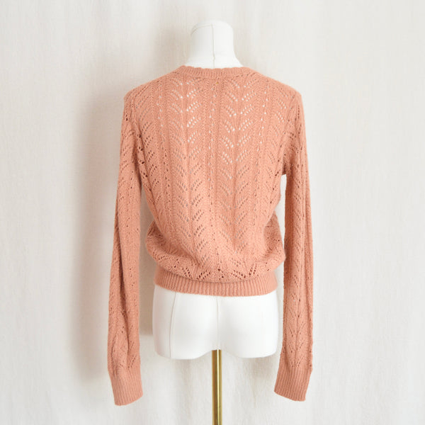 “pure gould” open knit dusty rose v-neck cropped sweater