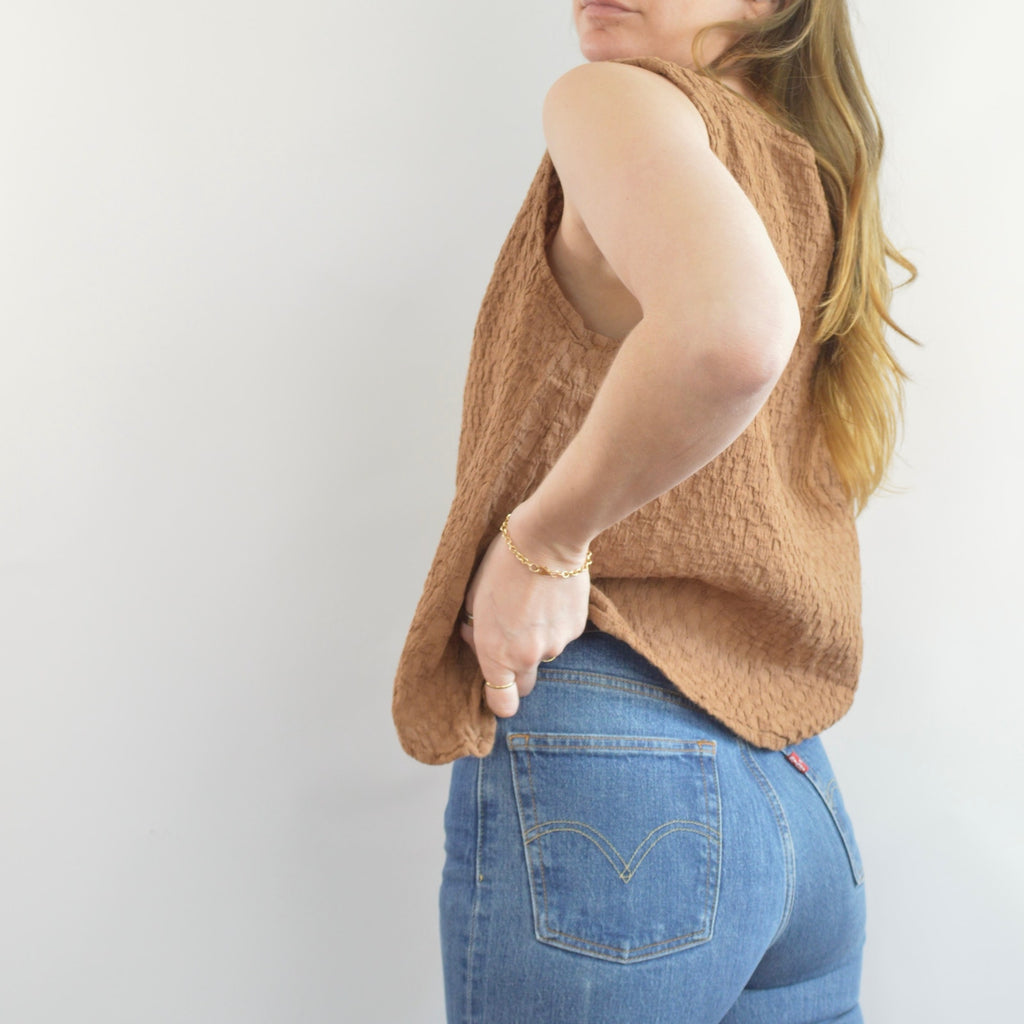 brown textured linen flax tank