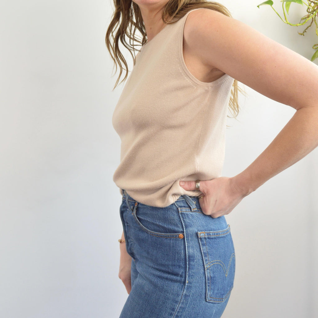 taupe beige cotton blend knit sweater tank