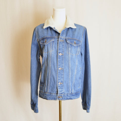 shearling collar cropped arizona jean jacket