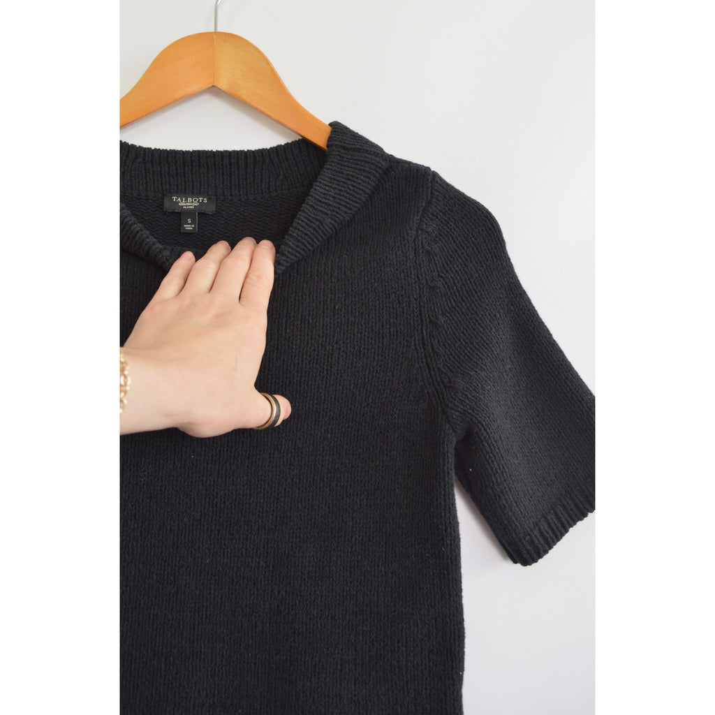 thick nubby knit black mock neck sweater tee