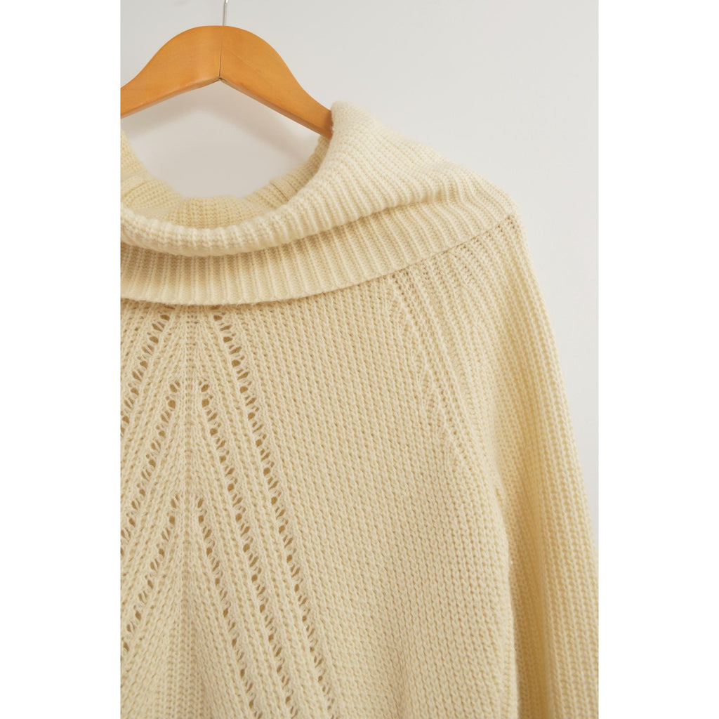 oversized cowl neck crochet ivory sweater