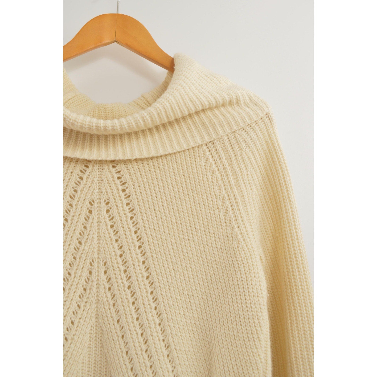 oversized cowl neck crochet ivory sweater