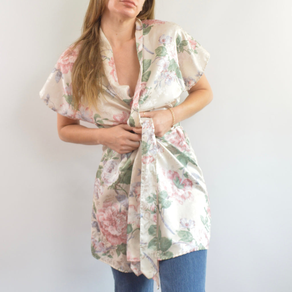 silky floral robe/ beach cover up