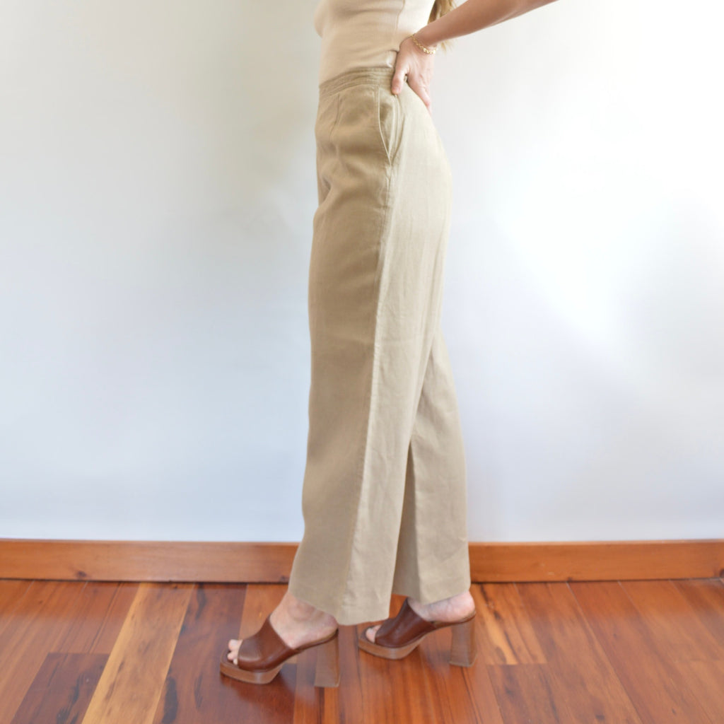 fully lined wide leg tan linen pants