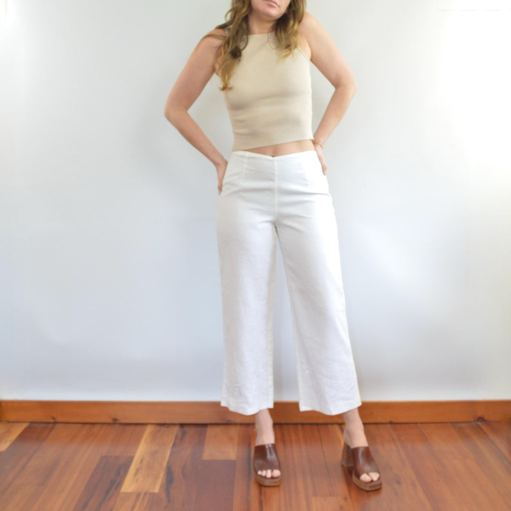 fully lined white irish linen cropped embroidered pants