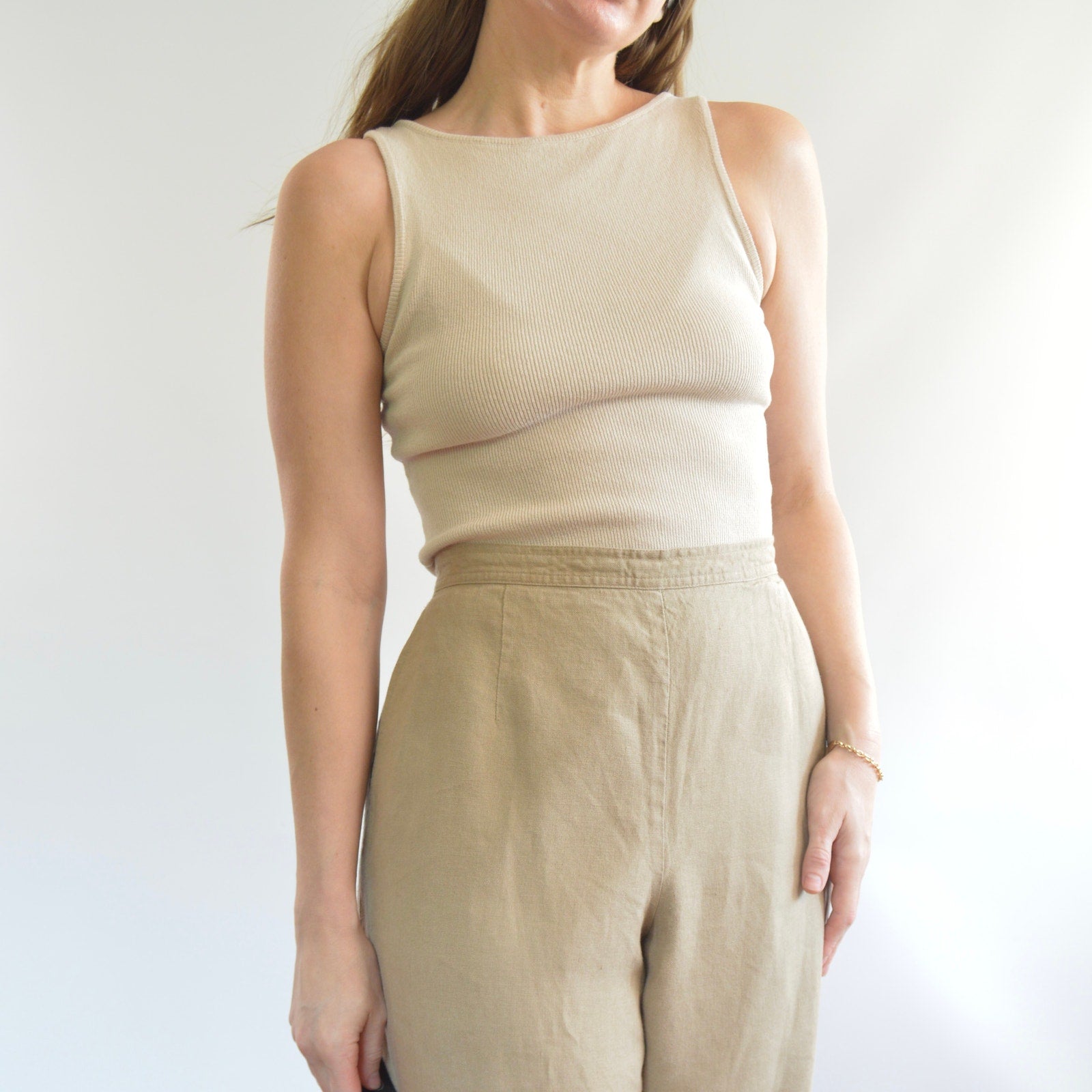 fully lined wide leg tan linen pants