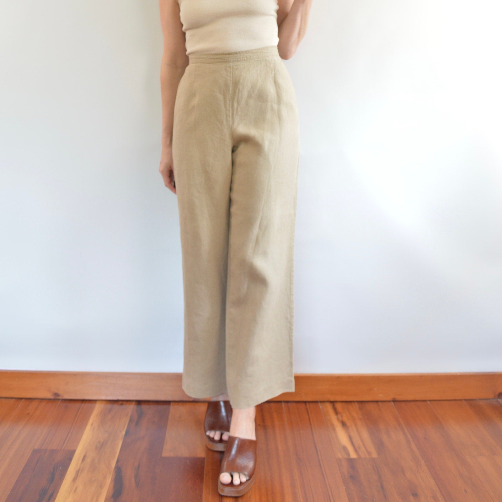 fully lined wide leg tan linen pants