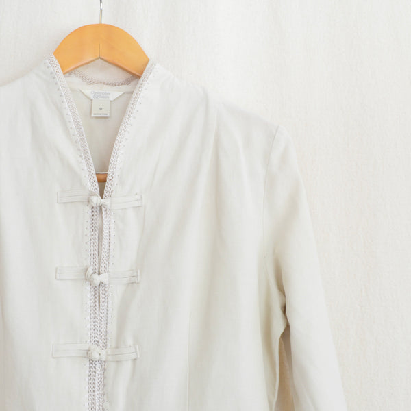 cream silk and linen blouse with crochet trim