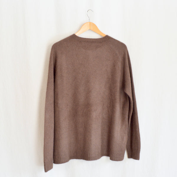 lux warm brown merino, silk and possum crew neck sweater