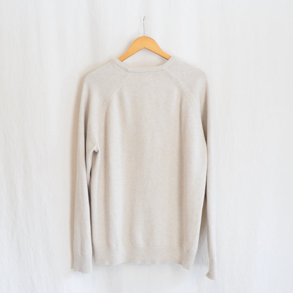 super soft beige cotton and cashmere crew neck sweater