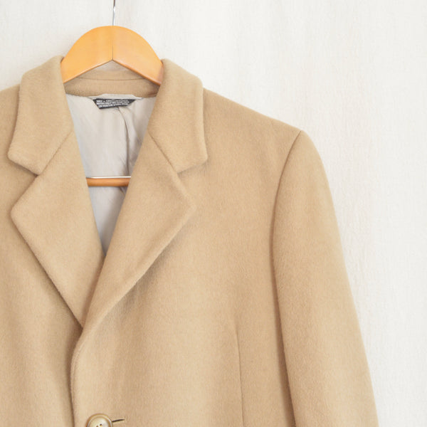 lux camel tan long wool/cashmere blend overcoat