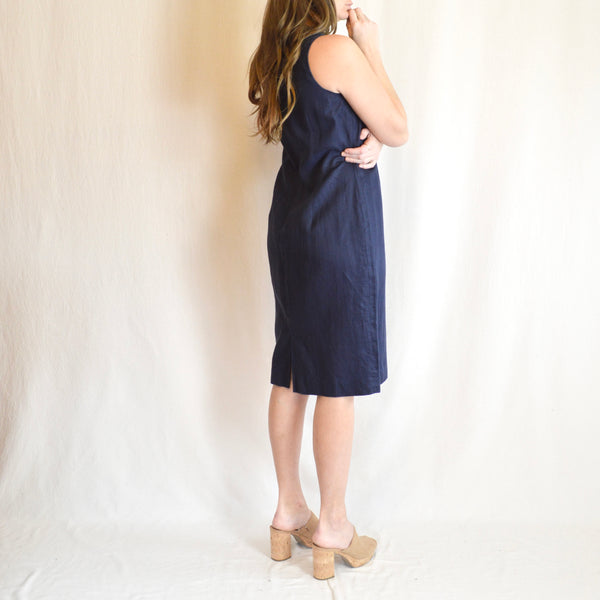 vintage navy blue ralph lauren linen sheath dress