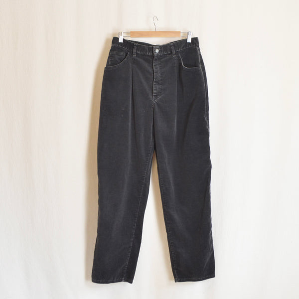 32 x 31 dark charcoal gray high waisted straight leg pleated vintage corduroy pants