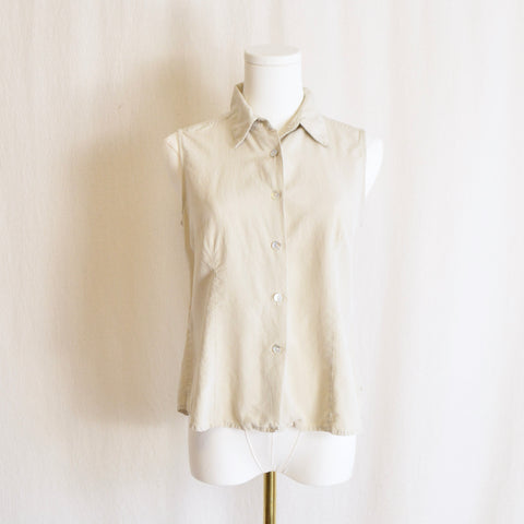taupe beige silk button down collared tank
