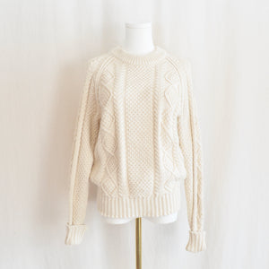 cream cotton cable knit ll bean crew