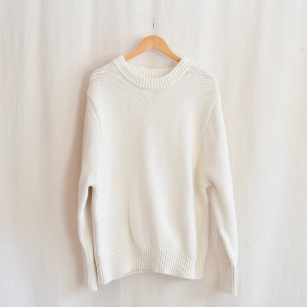 thick knit oversized off white cotton crew neck