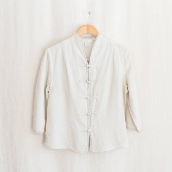 cream silk and linen blouse with crochet trim