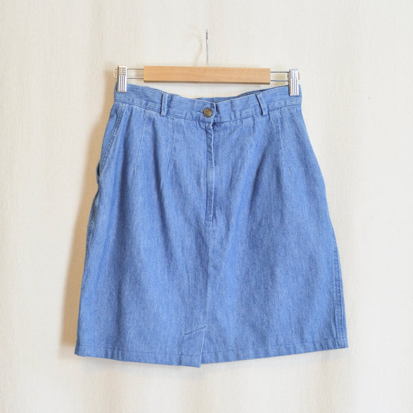 28” denim knee length skirt with side pockets