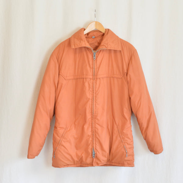 western style muted orange vintage goose down belted quilted jacket
