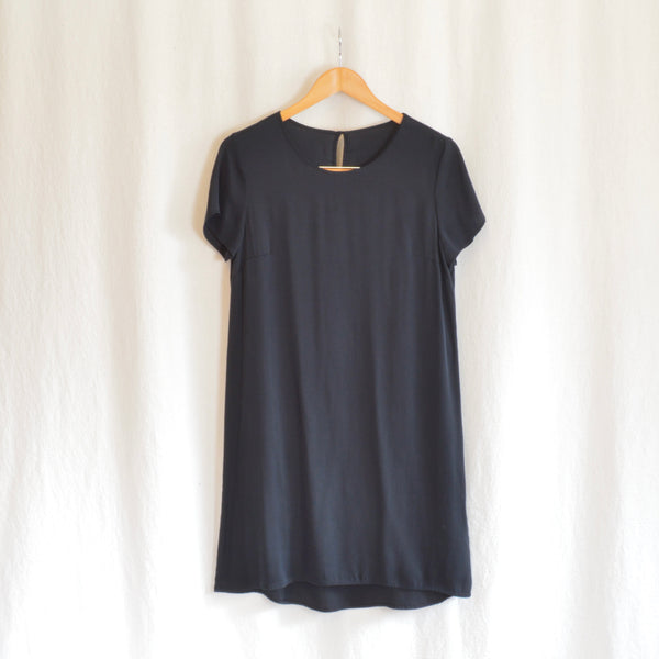 simple silk black mini tee shirt dress