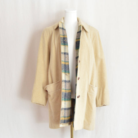 warm yellow beige button down vintage pure wool penguin peacoat