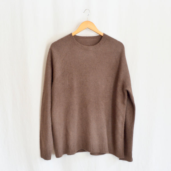 lux warm brown merino, silk and possum crew neck sweater