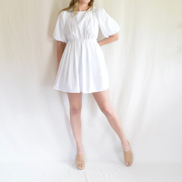 puff sleeve cotton back zip mini dress