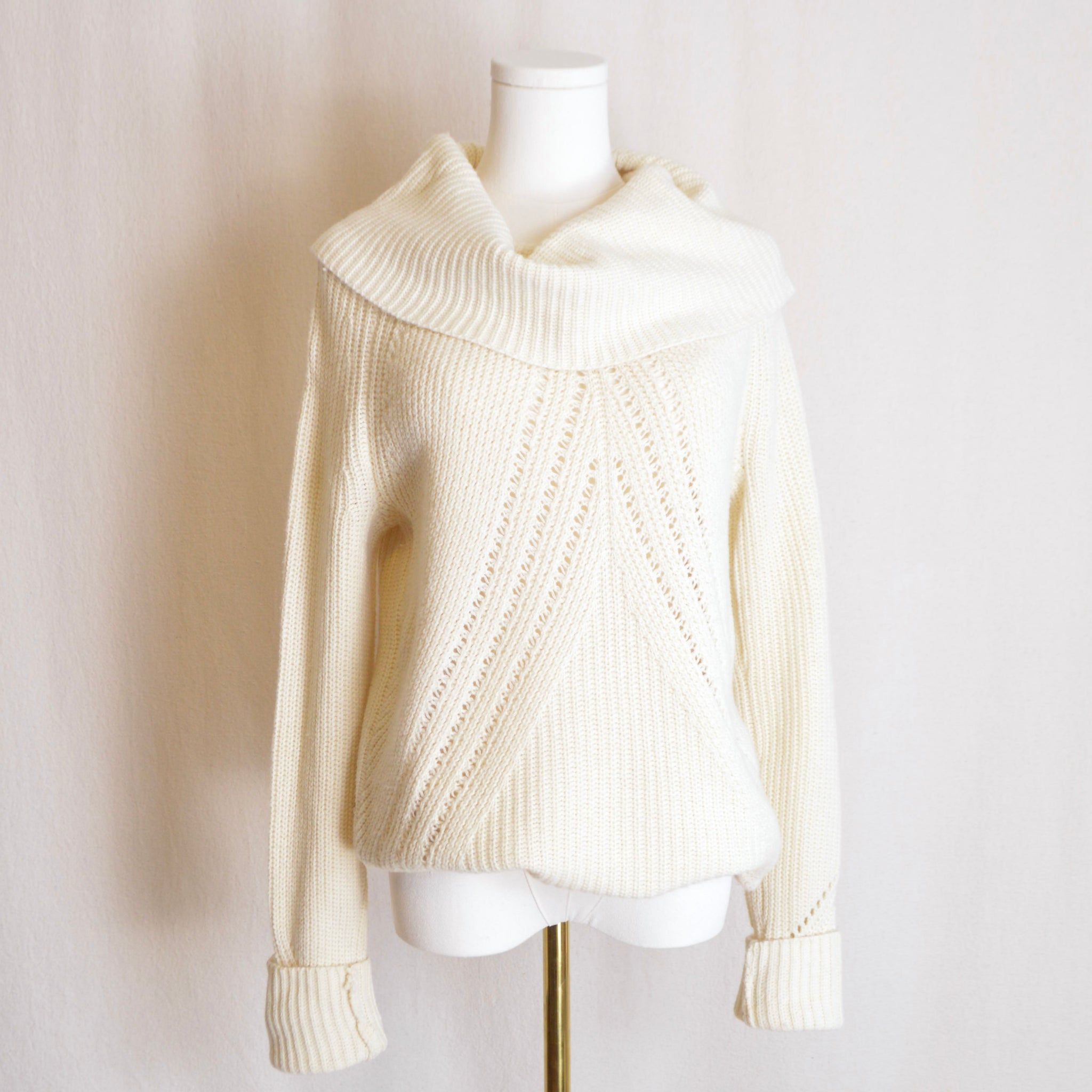 oversized cowl neck crochet ivory sweater