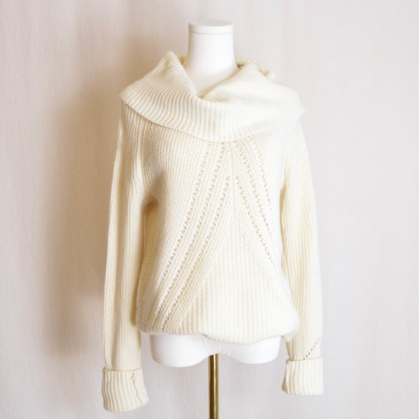 oversized cowl neck crochet ivory sweater